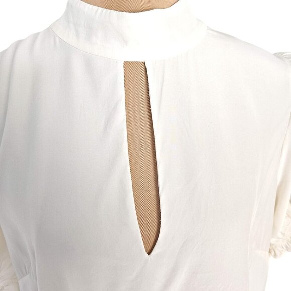 FRAME Silk Puff Sleeve High Collared Blouse w/ Keyhole Sz L - Picture 3 of 8